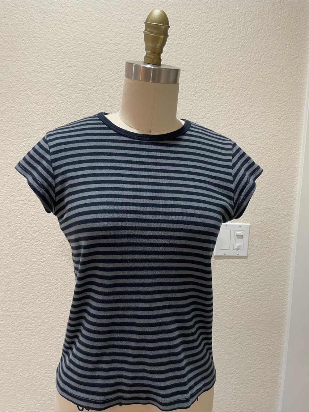 Brandy Melville Navy & Gray Striped Short Sleeve Tee